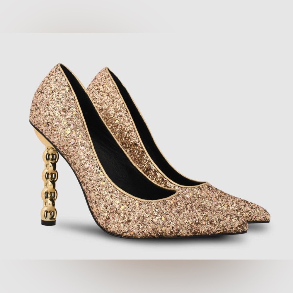 Kat Maconie Lydia pumps in gold glitter